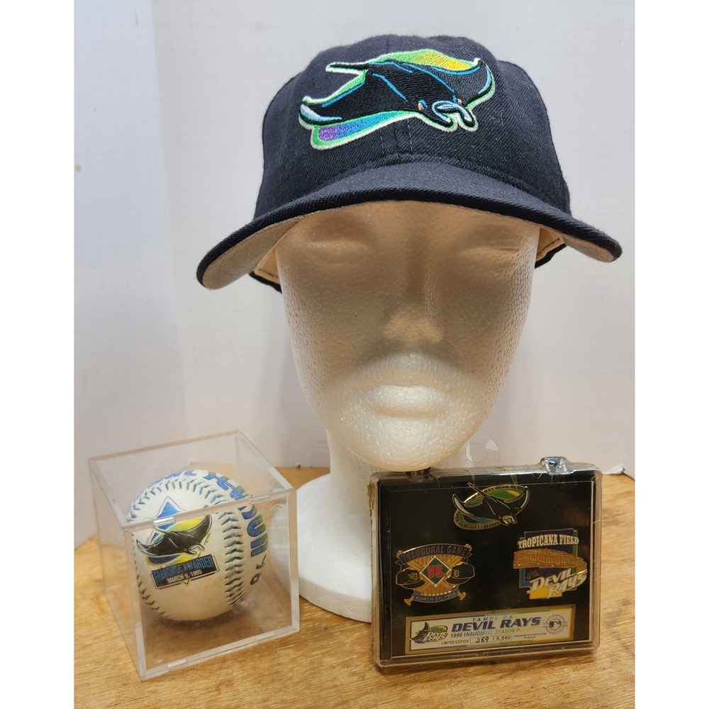 Vintage Tampa Bay Devil Rays 1998 Inaugural Season Pin Set Baseball‎ and Hat Lot